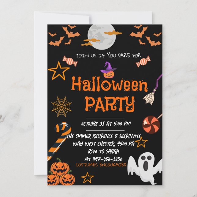 Invitación Fiesta de Halloween , Editable Fiesta De Disfraces (Anverso)