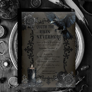 Invitación Fiesta de Halloween Elegante Cuervo Gótico Nunca M