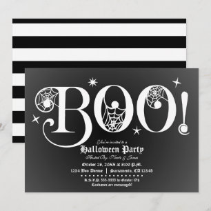 Invitación Fiesta de Halloween elegante en negro y blanco BOO