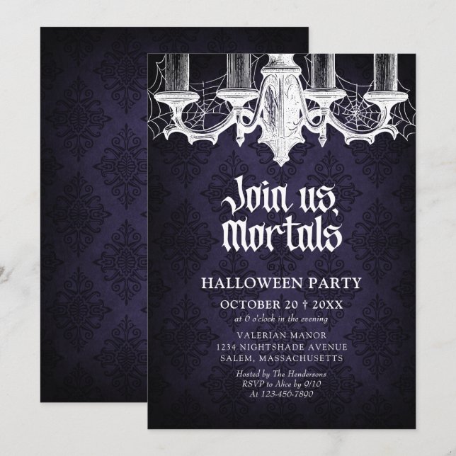 Invitación Fiesta de Halloween Elegante Gótico (Anverso / Reverso)