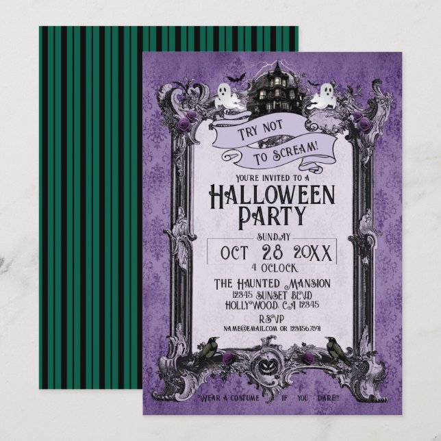 Invitación Fiesta de Halloween Embrujada (Anverso / Reverso)