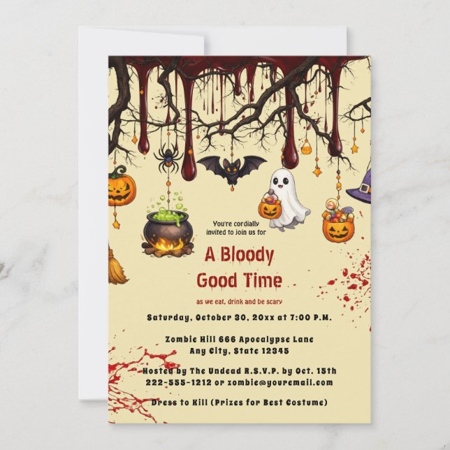 Invitación Fiesta de Halloween Embrujada con Salpicaduras de  (Anverso)