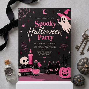 Invitación Fiesta de Halloween Embrujada Rosa Linda y Espeluz