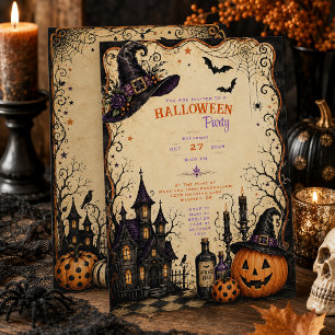Invitación Fiesta de Halloween embrujada y caprichosa gótica 