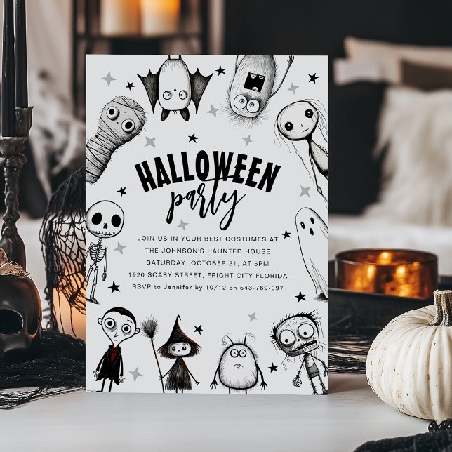 Invitación Fiesta de Halloween en Blanco y Negro (Subido por el creador)
