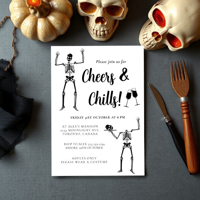 Invitación Fiesta de Halloween en Blanco y Negro con Esquelet (Subido por el creador)