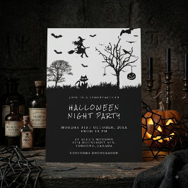 Invitación Fiesta de Halloween en Blanco y Negro de Bruja Esp