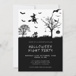Invitación Fiesta de Halloween en Blanco y Negro de Bruja Esp