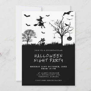 Invitación Fiesta de Halloween en Blanco y Negro de Bruja Esp