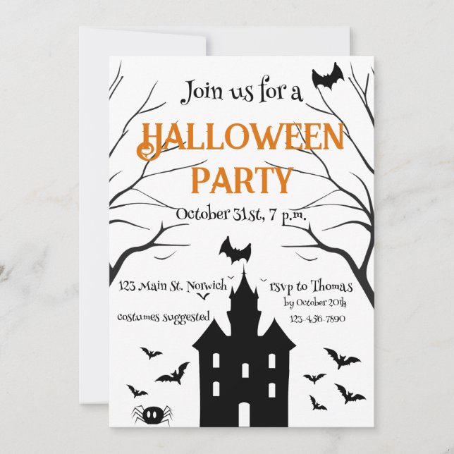 Invitación Fiesta de Halloween en casa embrujada (Anverso)