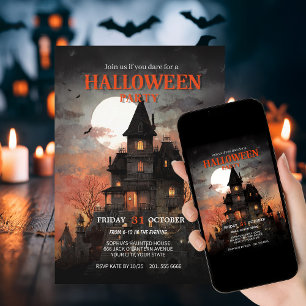 Invitación Fiesta de Halloween en Casa Embrujada Gótica