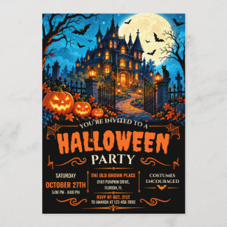 Invitación Fiesta de Halloween en Casa Embrujada Moderna