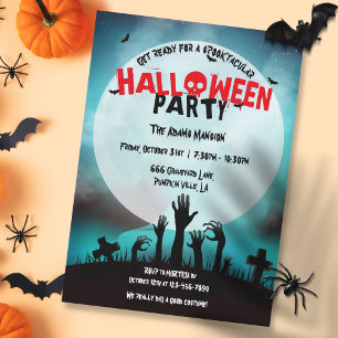 Invitación Fiesta de Halloween en cementerio de zombies espel