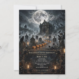 Invitación Fiesta de Halloween en cementerio espeluznante y c