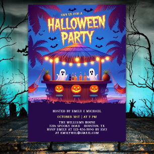Invitación Fiesta de Halloween en el Bar Tropical Neon Ghosts