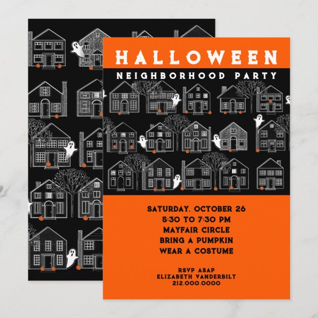 Invitación Fiesta de Halloween en el barrio (Anverso / Reverso)
