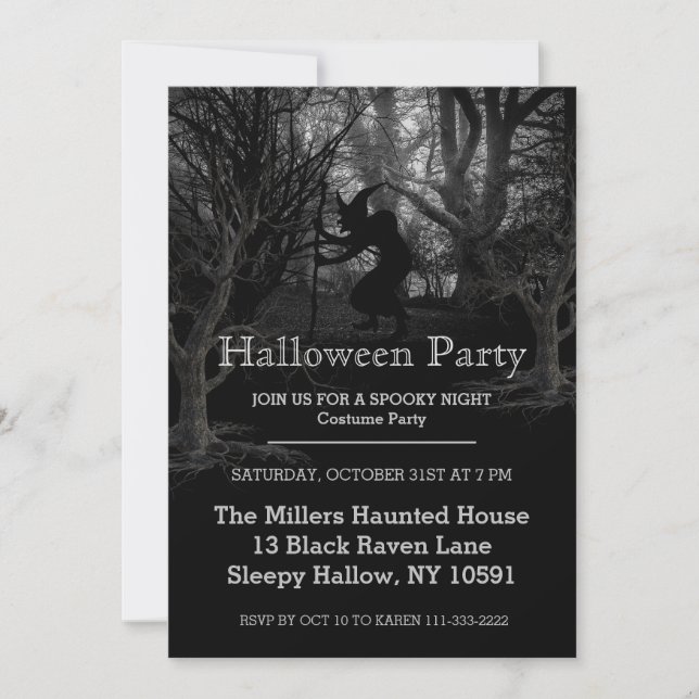 Invitación Fiesta de Halloween en el bosque de brujas (Anverso)