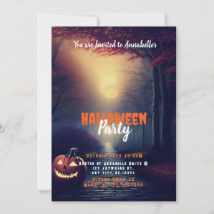 Invitación Fiesta de Halloween en el bosque de la luna llena 
