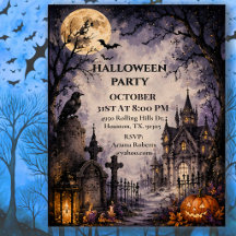 Fiesta de Halloween en el cementerio iluminado por