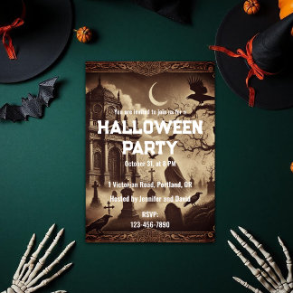 Invitación Fiesta de Halloween en el cementerio victoriano gó
