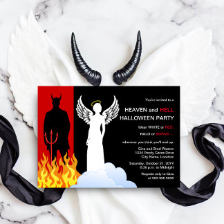 Invitación Fiesta De Halloween En El Cielo Y El Infierno