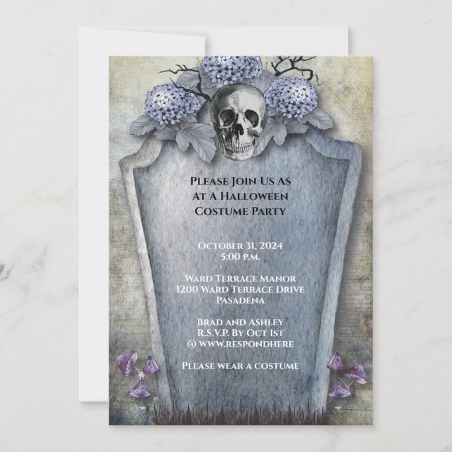 Invitación Fiesta de Halloween en el Skeleton Gótico Spooky (Anverso)