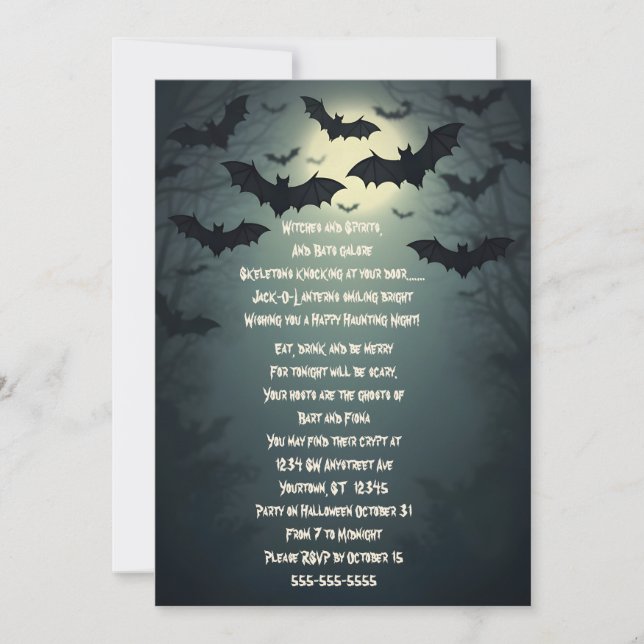 Invitación Fiesta de Halloween en la cabeza de los murciélago (Anverso)