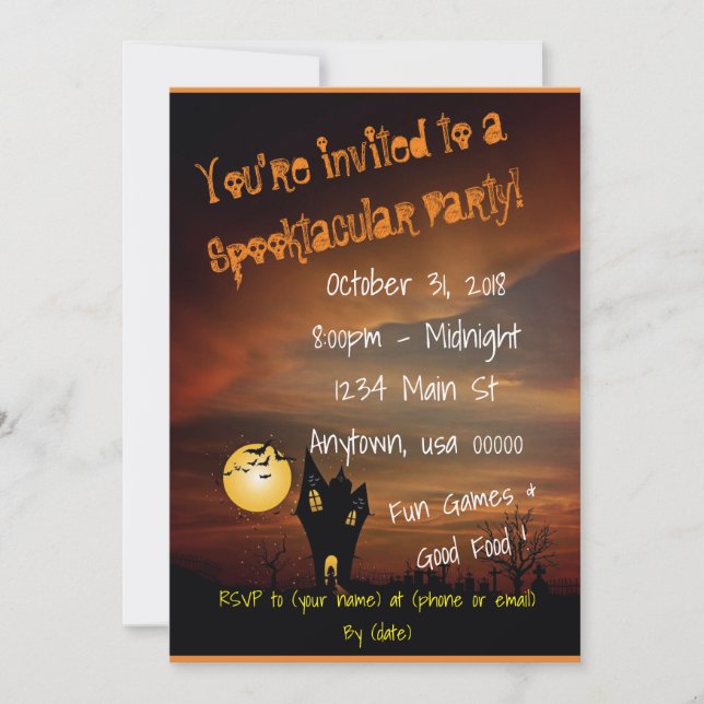 Invitación Fiesta de Halloween en la Casa Spooktacular (Anverso)
