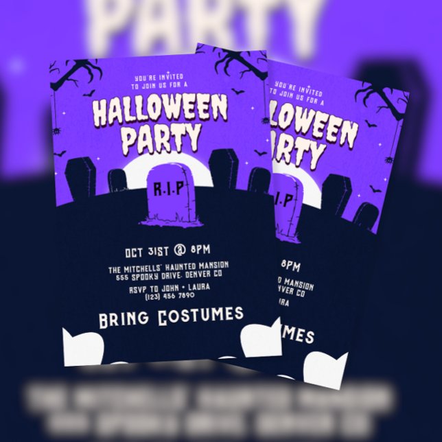 Invitación Fiesta de Halloween en la tumba de Purple Scary (Subido por el creador)