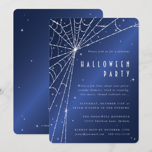Invitación Fiesta de Halloween en la web de araña azul median (Anverso / Reverso)
