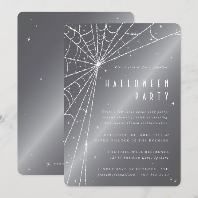 Invitación Fiesta de Halloween en la web de araña espumosa y  (Anverso / Reverso)