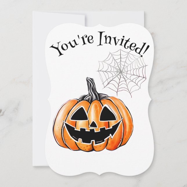 Invitación Fiesta de Halloween en la web de calabaza y araña (Anverso)