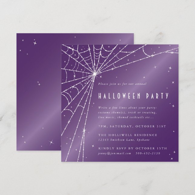 Invitación Fiesta de Halloween en la Web de Spider Sparkling  (Anverso / Reverso)
