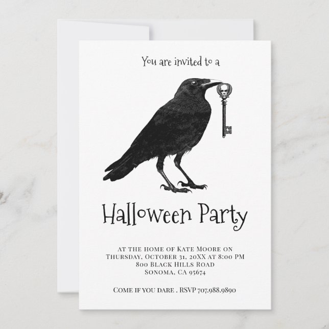 Invitación Fiesta de Halloween en Raven Negro Gótico (Anverso)