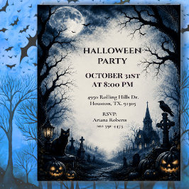 Invitación Fiesta de Halloween en un cementerio embrujado baj