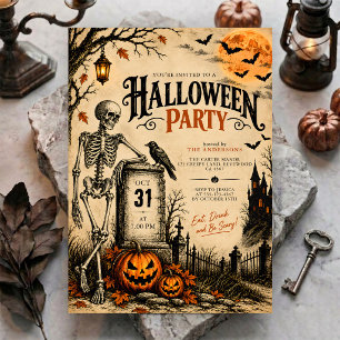 Invitación Fiesta de Halloween en un cementerio embrujado gót