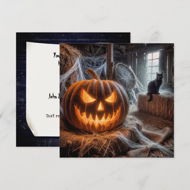Invitación Fiesta de Halloween en un granero (Anverso / Reverso)