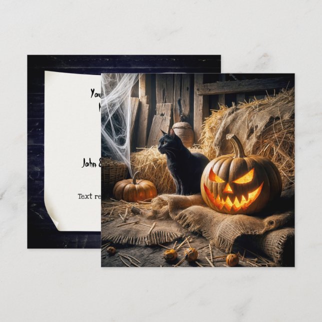 Invitación Fiesta de Halloween en un granero (Anverso / Reverso)