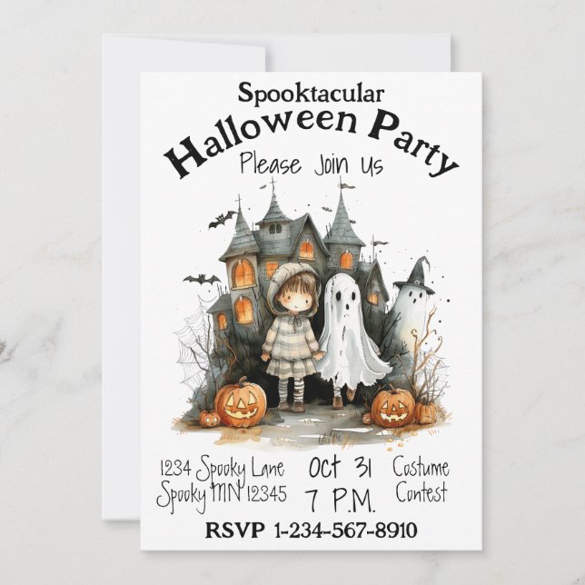 Invitación Fiesta de Halloween encantada (Anverso)
