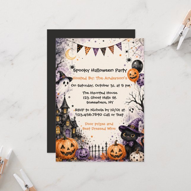 Invitación Fiesta de Halloween espeluznante  (Anverso/Reverso In Situ)