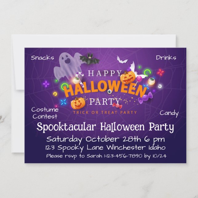 Invitación Fiesta de Halloween Espeluznante (Anverso)