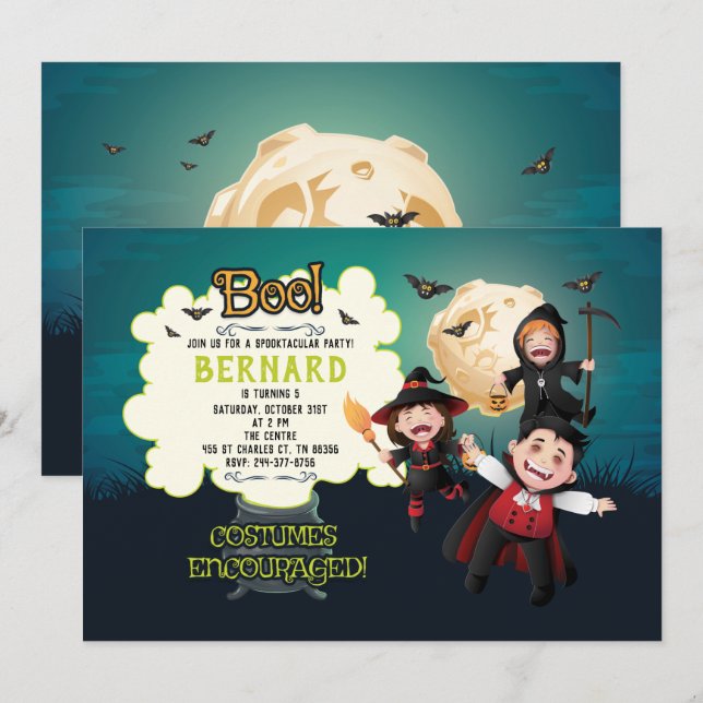 Invitación Fiesta de Halloween espeluznante (Anverso / Reverso)