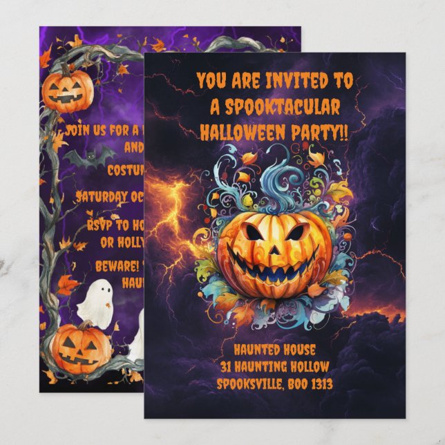 Invitación Fiesta de Halloween Espeluznante (Anverso / Reverso)