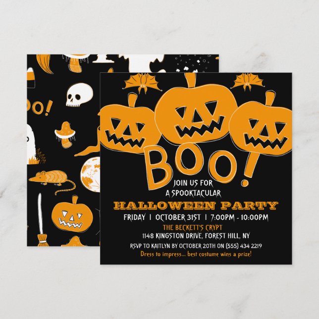 Invitación Fiesta de Halloween Espeluznante (Anverso / Reverso)