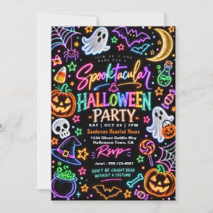 Invitación Fiesta de Halloween espeluznante con brillo de neó