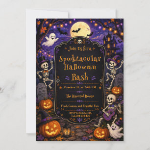 Invitación Fiesta de Halloween Espeluznante con Esqueleto y C