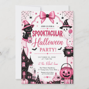 Invitación Fiesta de Halloween Espeluznante Coquette Rosa