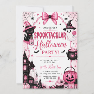 Invitación Fiesta de Halloween Espeluznante Coquette Rosa