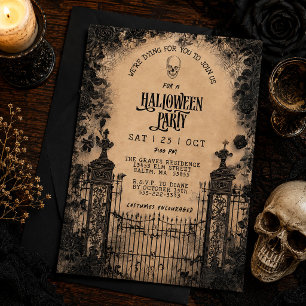 Invitación Fiesta de Halloween espeluznante de Vintage Gate &