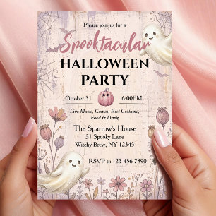 Invitación Fiesta de Halloween Espeluznante Fantasma Rosa Vin